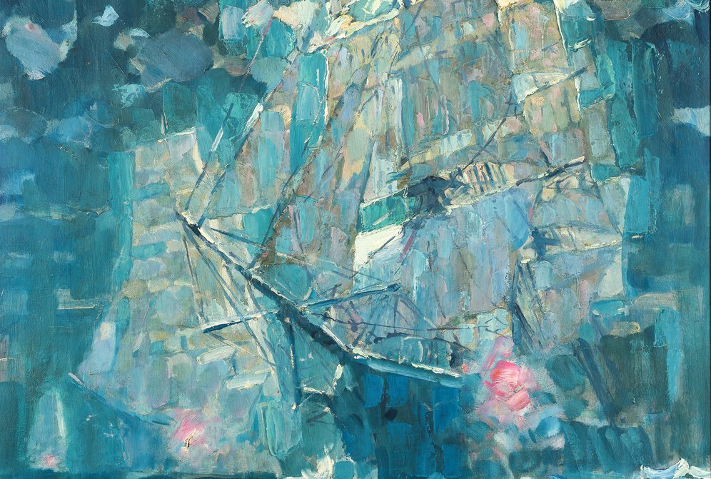 Heinrich Emil Adametz: Großsegler auf hoher See, 1927, Öl auf Sperrholz, 107 x 80 cm, Sammlung Böhme | © Museum Kunst der Verlorenen Generation / Foto: Hubert Auer