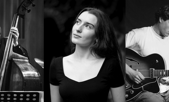 Foto von den Musiker:innen Joan Codina, Cosima Schmid und Eliott Knuets | © Cosima Schmid Trio