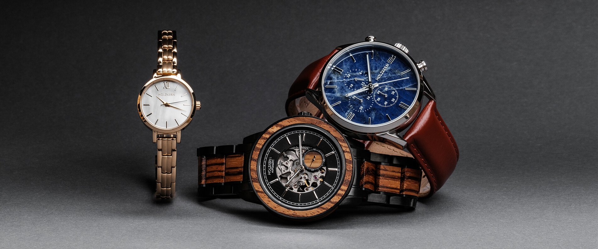 Foto von drei Holzkern-Uhren | © Time for Nature GmbH