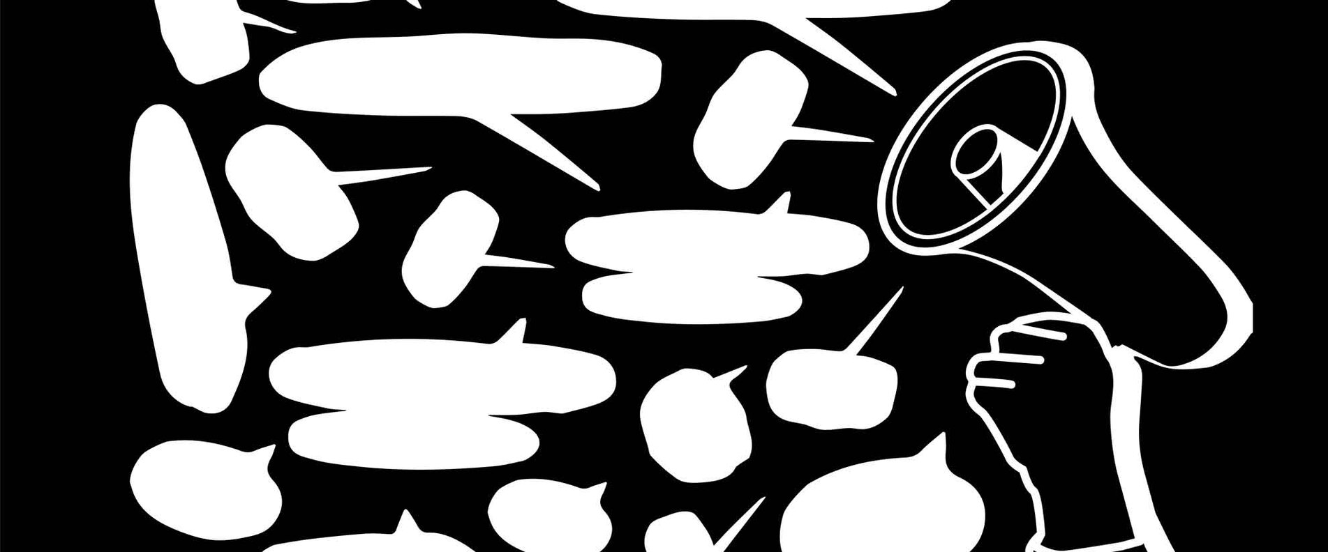 Grafik mit Megaphon und Sprechblasen | © Afro-Asiatisches Institut