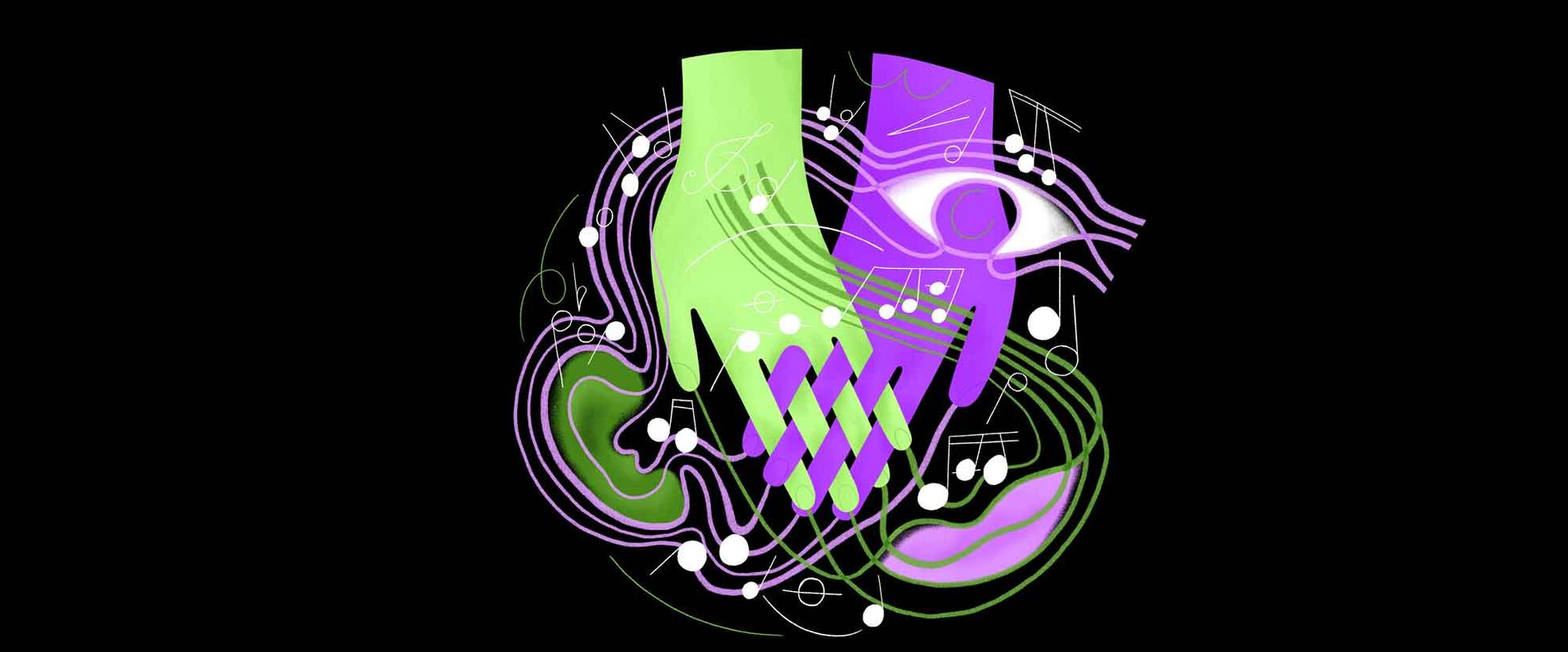 Zwei Hände die sich verbinden mit vielen Notenschlüsseln  | © Camerata Salzburg