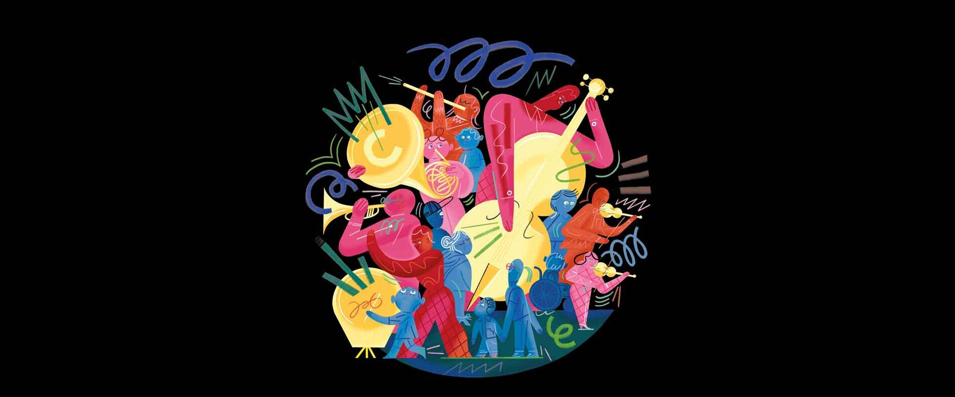 Eine Weltkugel voller verschiedener Personen und Instrumenten | © Camerata Salzburg